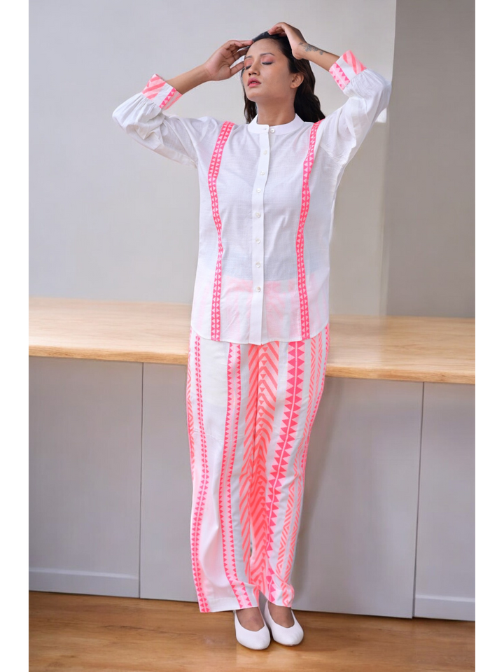 Cotton Handloom Stripes Set, two piece outfits for women, co ord sets women, Cotton co ord set, pink & White co cord set