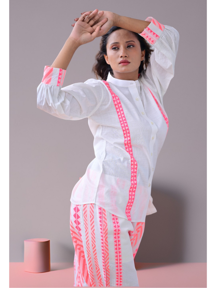 Cotton Handloom Stripes Set, two piece outfits for women, co ord sets women, Cotton co ord set, pink & White co cord set