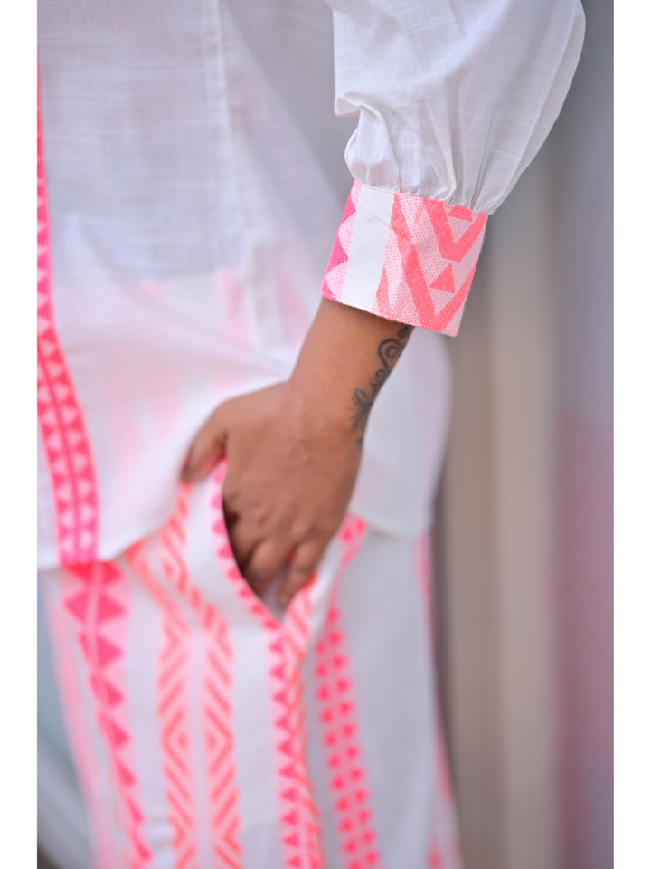 Cotton Handloom Stripes Set, two piece outfits for women, co ord sets women, Cotton co ord set, pink & White co cord set