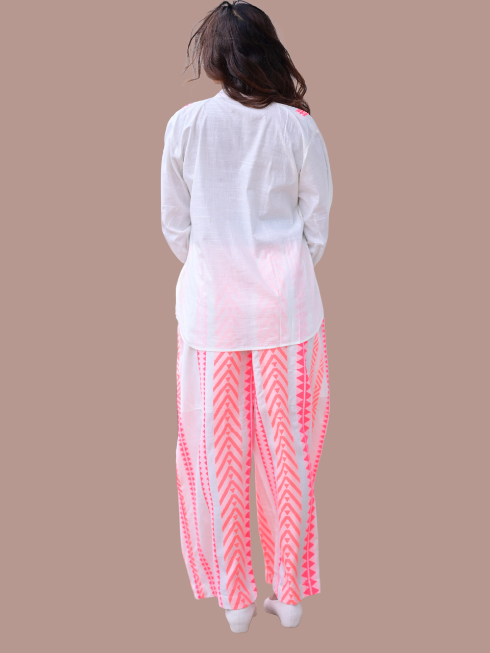 Cotton Handloom Stripes Set, two piece outfits for women, co ord sets women, Cotton co ord set, pink & White co cord set