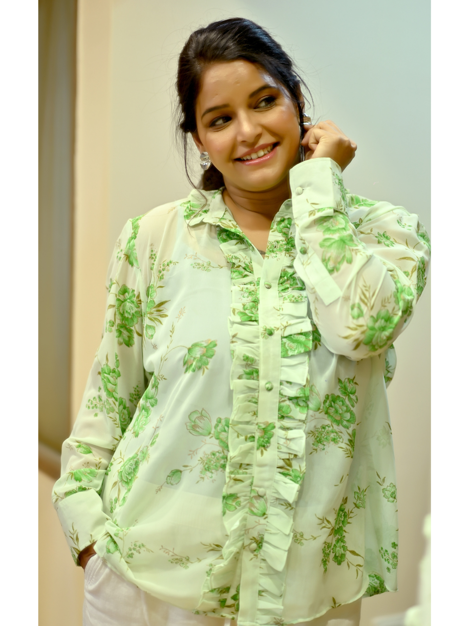 Breezy Green Georgette Shirt, green shirt, georgette shirts