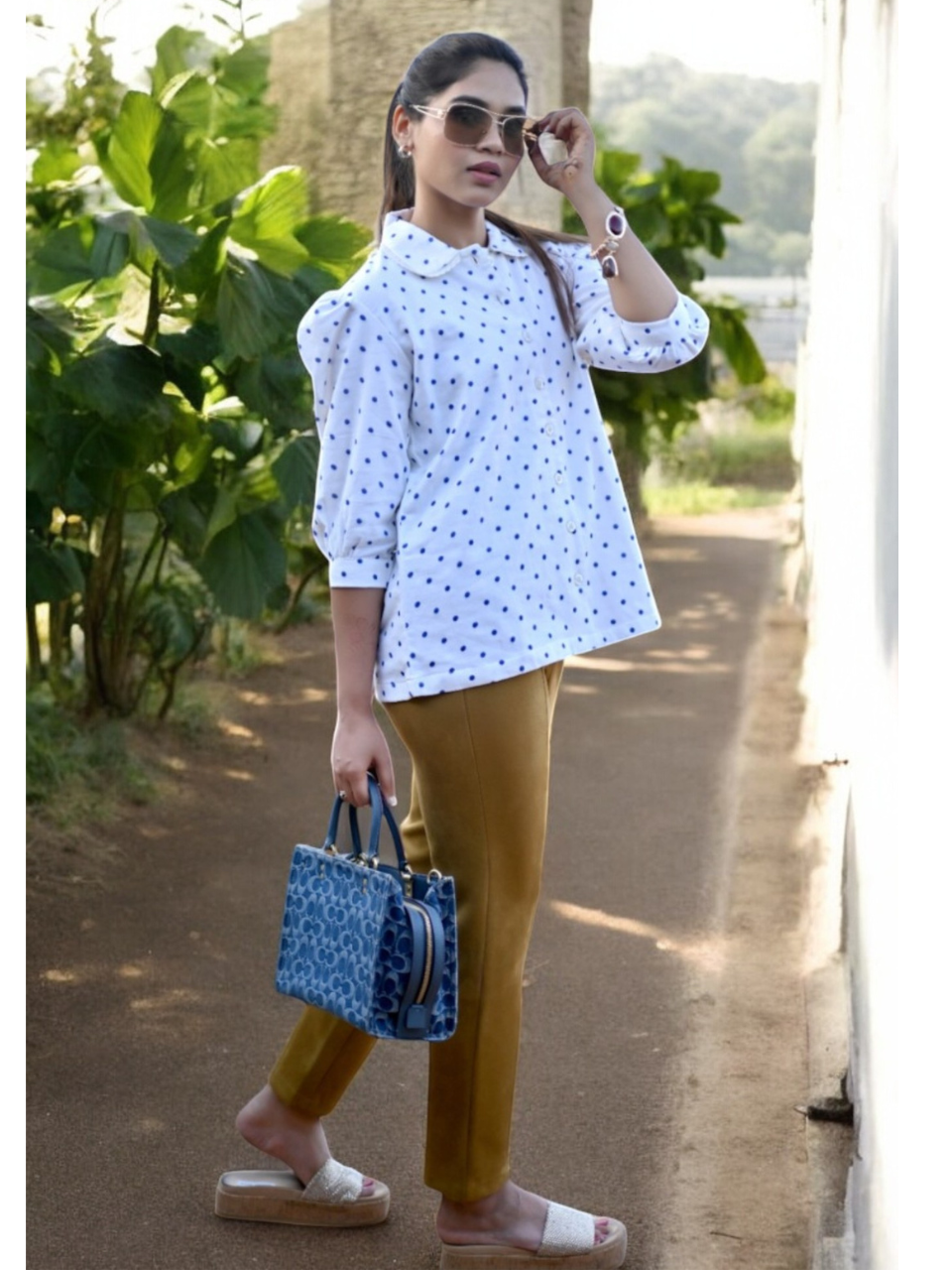 Classic Dots Linen shirt, white shirt, linen shirts, blue dots