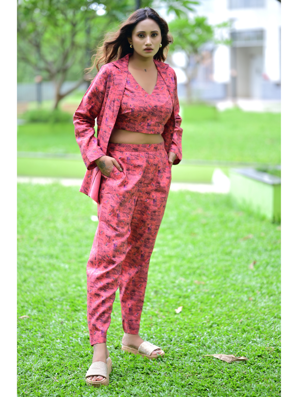 Serene Red Linen Set, three piece outfits for women, co ord sets women, coord set women, ladies co ord sets, co ord sets women, coords women, coord set for women, co ord, crop top co ord sets, ethnic co ords, ethnic co ord set women, co ord dress set, co ord sets for summer, co ord set women's party, co ord set women ethic, co ord sets women ethnic, Linen co ord set, red co cord set, jacket coords set