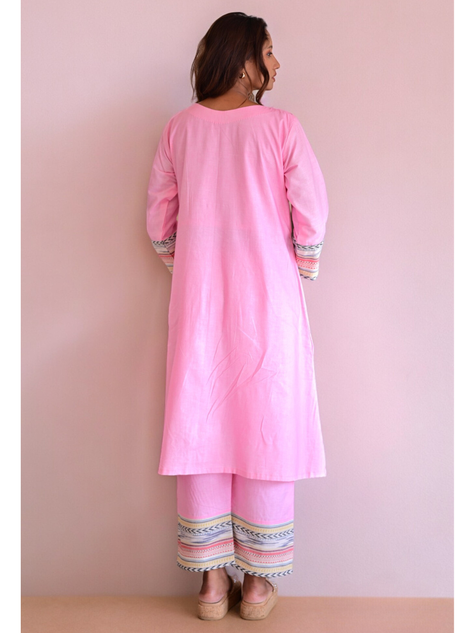 Pink Handloom Kurti Set, two piece outfits for women, cotton co ord set, pink co cord set