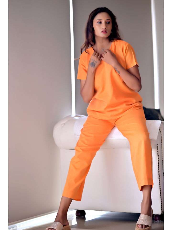  Bright Tangerine A Cotton Co-ord Set, orange co cord set, cotton co ord set