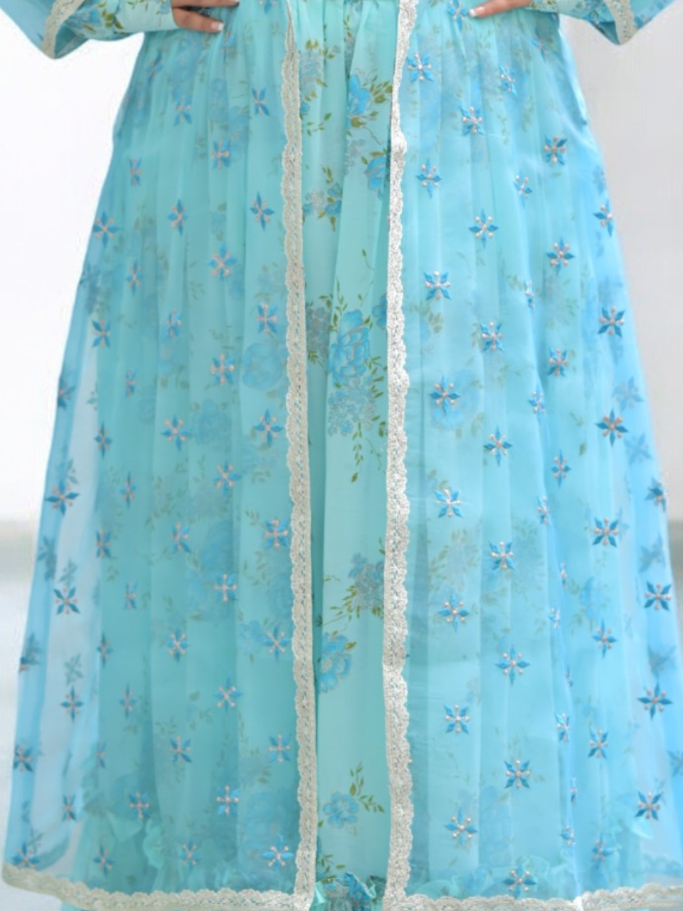 Mystic Blue Chanderi Shrug, blue shrug, chanderi shrug, embroidered shrug
