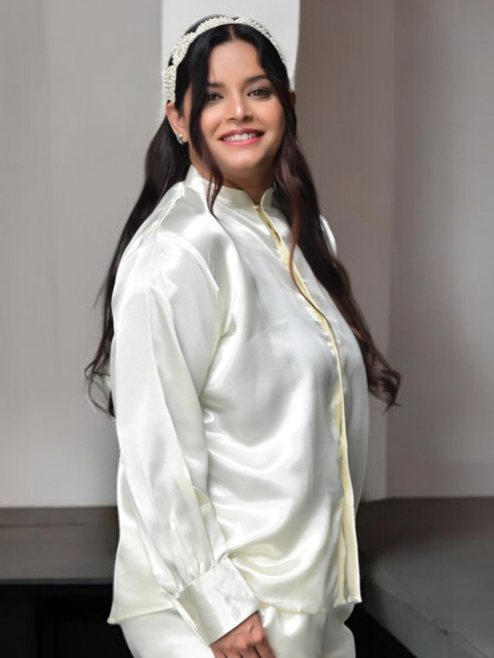 Pearl Glow Satin shirt, white shirt, satin shirt, women's shirt