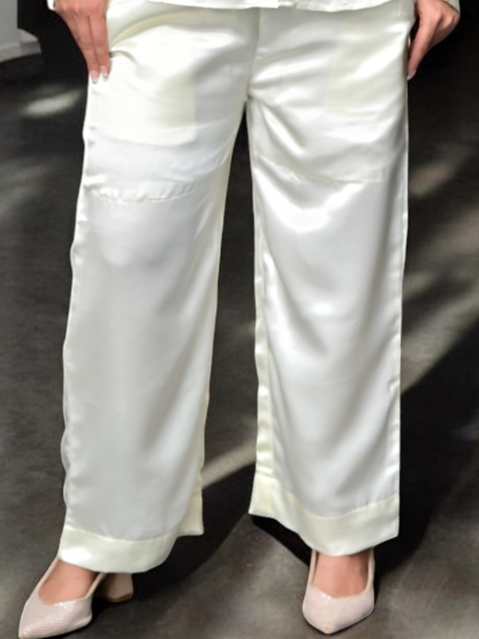 Pearl Glow Satin Pant, white pant for women, ladies pant, bottom, satin pant